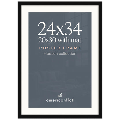 Americanflat 22x28 Poster Frame - Matted to 18x24 - Engineered Wood - Black