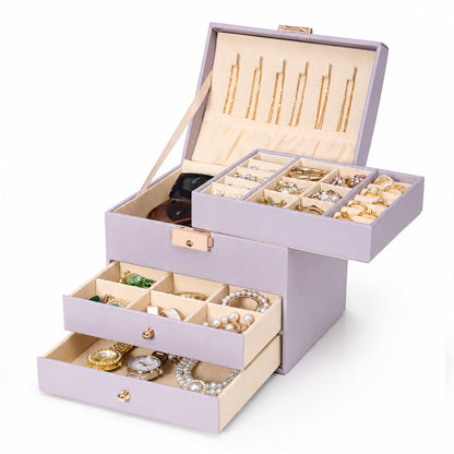 Homde Small Jewelry Box for Girls: 3-Layer Lockable Organizer (Cloud White)