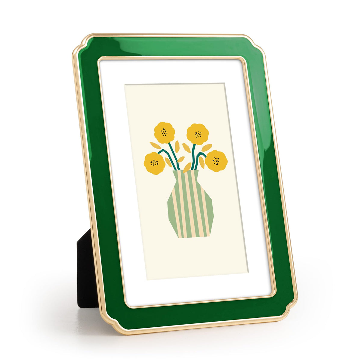 4x6 Enamel Picture Frame with HD-Tempered Glass, Display 3x5 Photo with Mat, Ornate Photo Frame with Gold Metal Edge & Velvet Back for Tabletop & Wall Mount Vertically or Horizontally Display, White