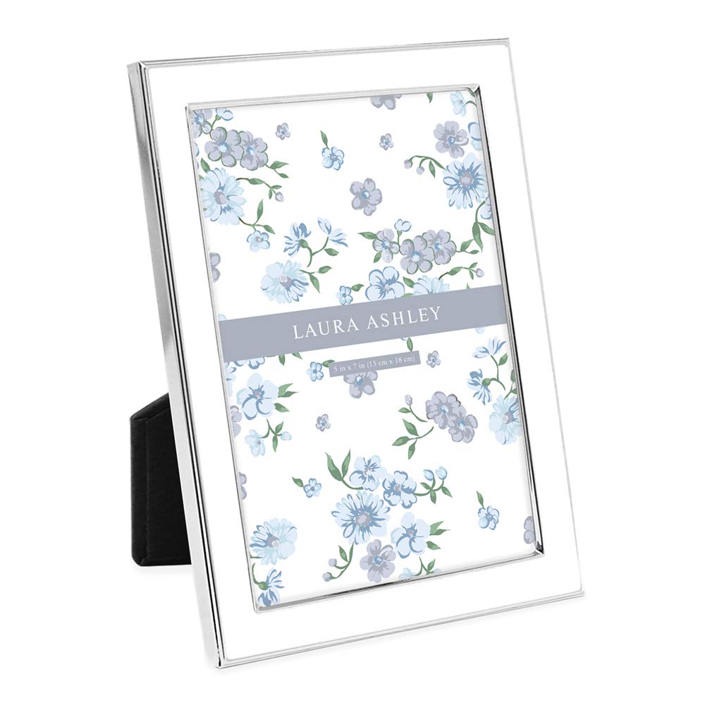Laura Ashley 4x6 White Enamel Picture Frame, Gold Metal Edge w/Easel