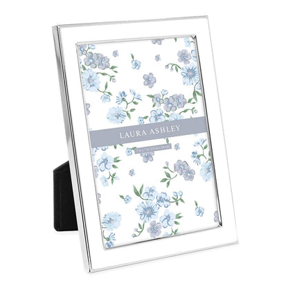 Laura Ashley 4x6 White Enamel Picture Frame, Gold Metal Edge w/Easel