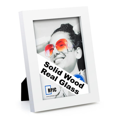 RPJC 5x7 Solid Wood Picture Frame with Real Glass Cover Black