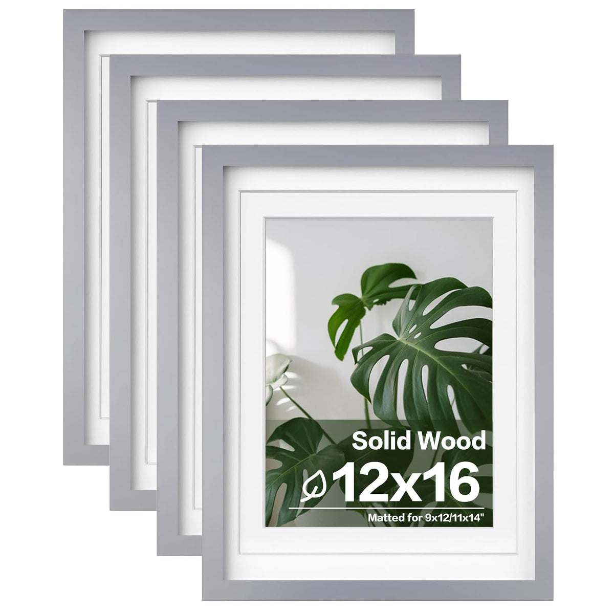Egofine 11x14 Picture Frames 4 Pack Display Pictures 5x7/8x10 with Mat or 11x14 Without Mat Made of Solid Wood Covered by Plexiglass for Table Top Display and Wall Mounting Photo Frame, Light Brown