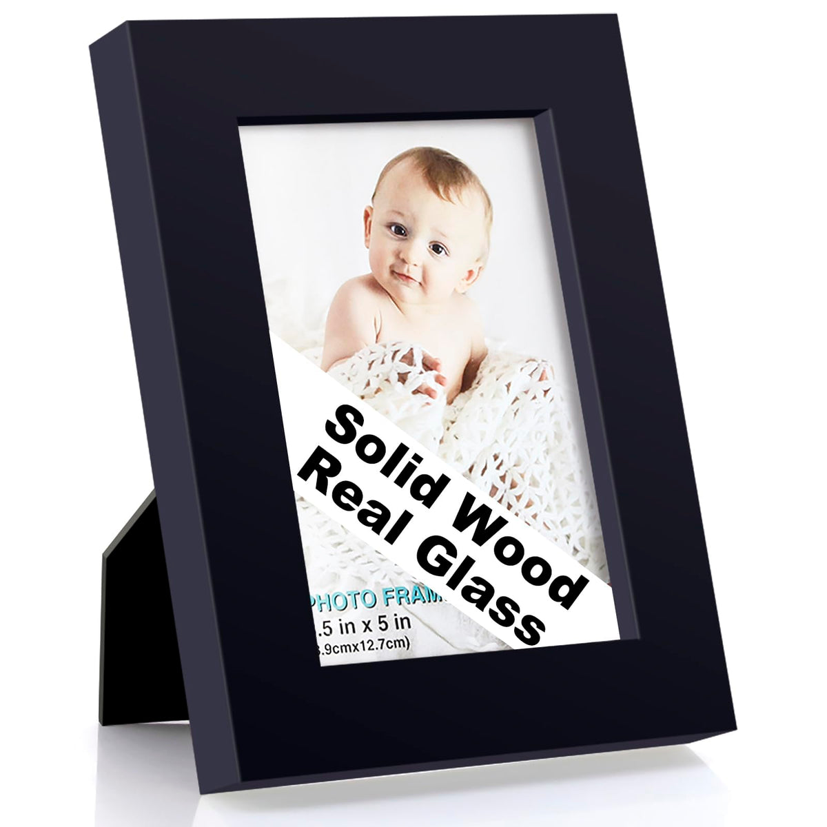 RPJC 5x7 Solid Wood Picture Frame with Real Glass Cover Black