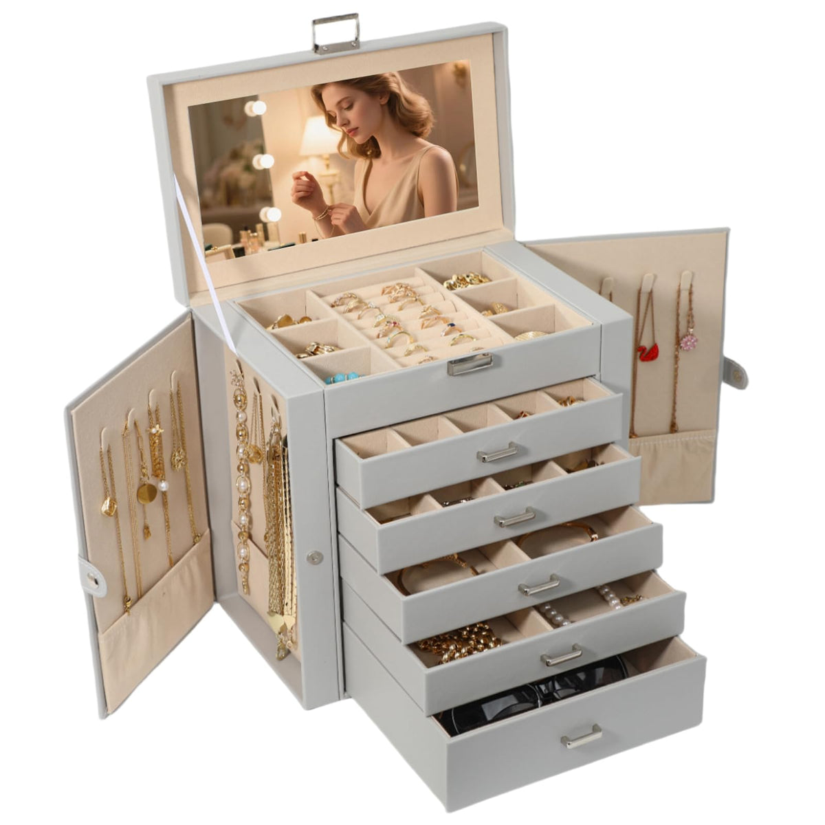 BOOVO Large Jewelry Box for Women 6 Layer