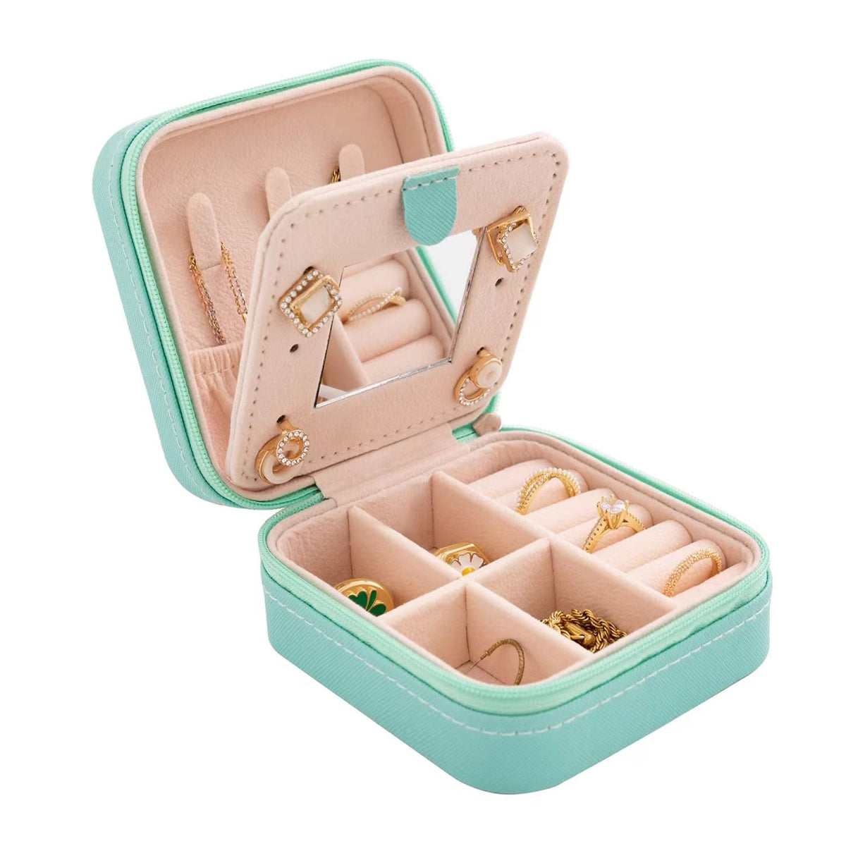 KElofoN Travel jewelry case Travel jewelry box Travel Jewelry Organizer Small box Gift for Girls Women with Mirror(Green)