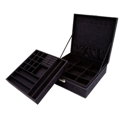 Two-Layer lint Jewelry Box Organizer Display Storage case with Lock (Blue)