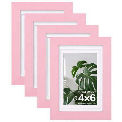 Egofine 11x14 Picture Frames 4 Pack Display Pictures 5x7/8x10 with Mat or 11x14 Without Mat Made of Solid Wood Covered by Plexiglass for Table Top Display and Wall Mounting Photo Frame, Light Brown