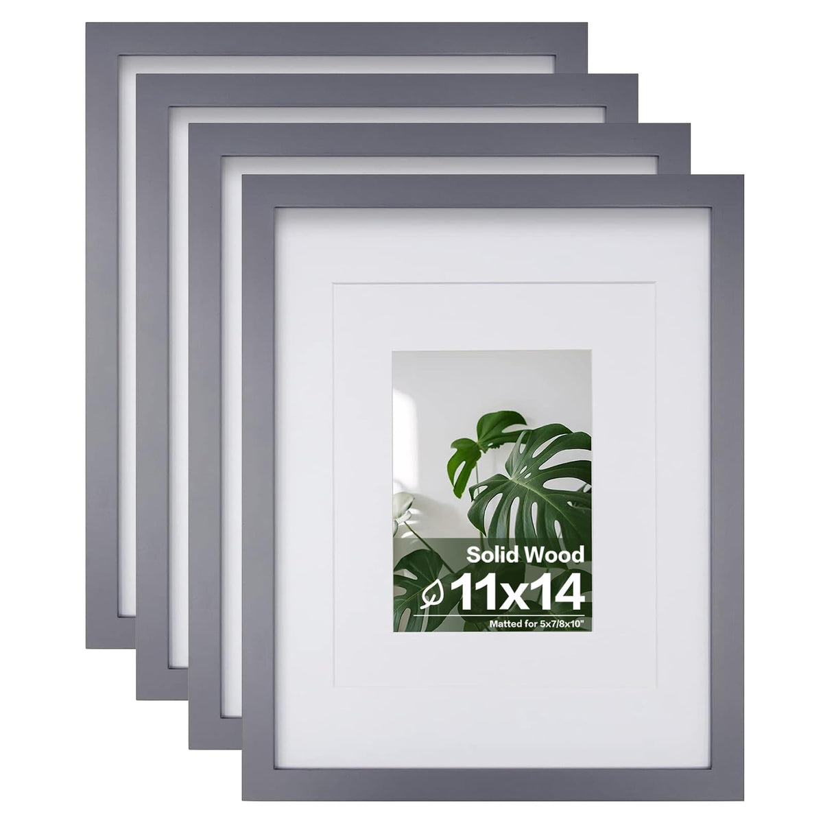 Egofine 11x14 Picture Frames 4 Pack Display Pictures 5x7/8x10 with Mat or 11x14 Without Mat Made of Solid Wood Covered by Plexiglass for Table Top Display and Wall Mounting Photo Frame, Light Brown