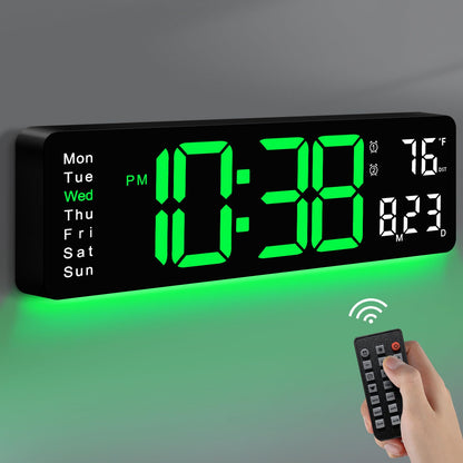 MASHI Digital Wall Clock, 16" Large Display Digital Clock with Remote Control, Auto-Dimming Wall Clock with Night Light, DST, Date Week,Temp for Living Room, Bedroom, Decor, for Elderly