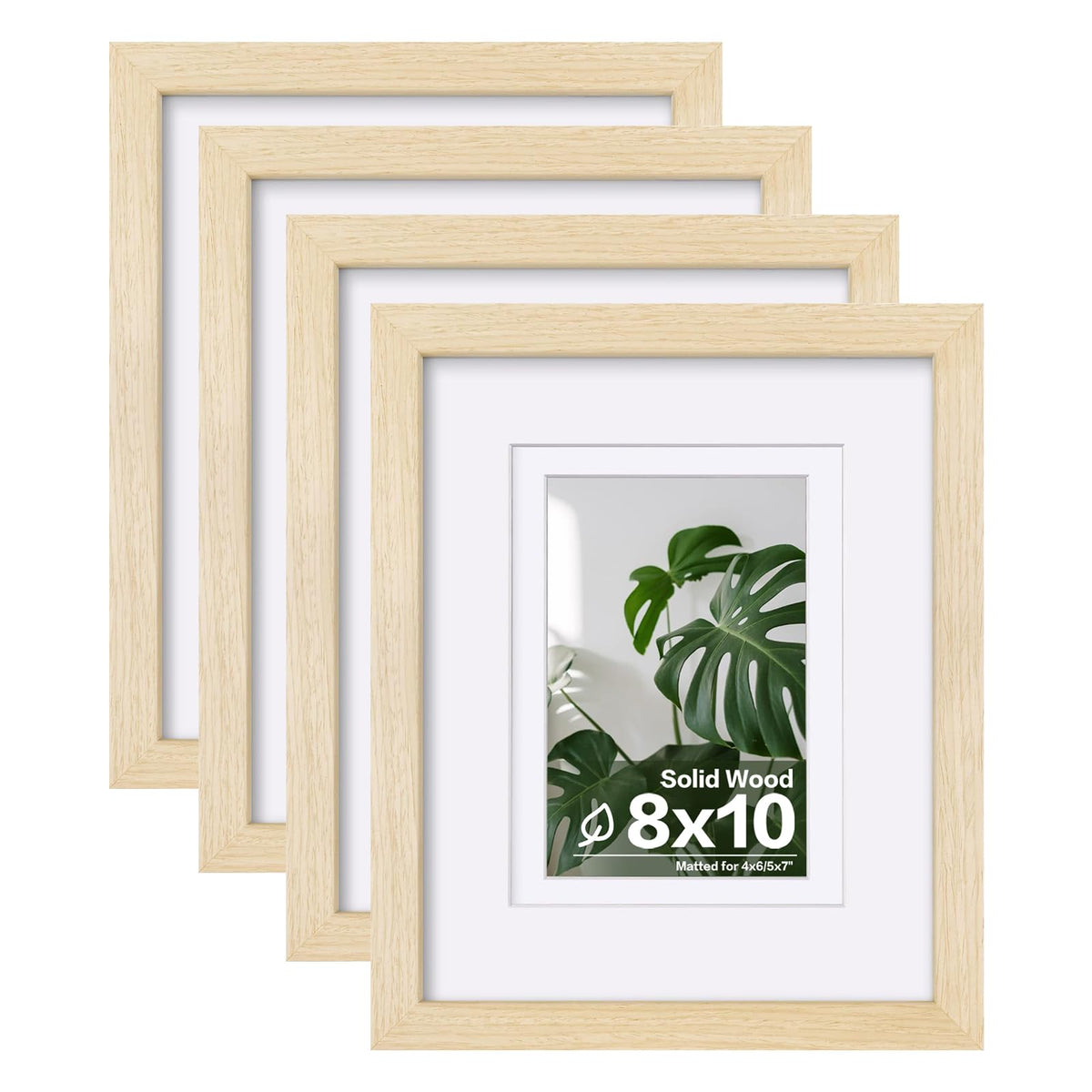 Egofine 8x10 Picture Frames Set of 4, Made of Solid Wood Covered by Plexiglass 4x6 and 5x7 with Mat or 8x10 without Mat, for Table Top Display and Wall Mounting Photo Frame White