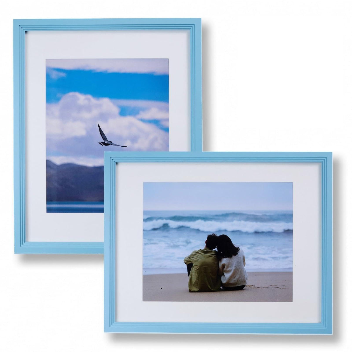 8x10 Wooden Picture Frame, Displays 8x10 Without Mat or 5x7 With Mat, Solid Wood Colorful Photo Frame for Wall Tabletop, Real Glass, Rustic Stepped Edge, 2 Pack, Brown
