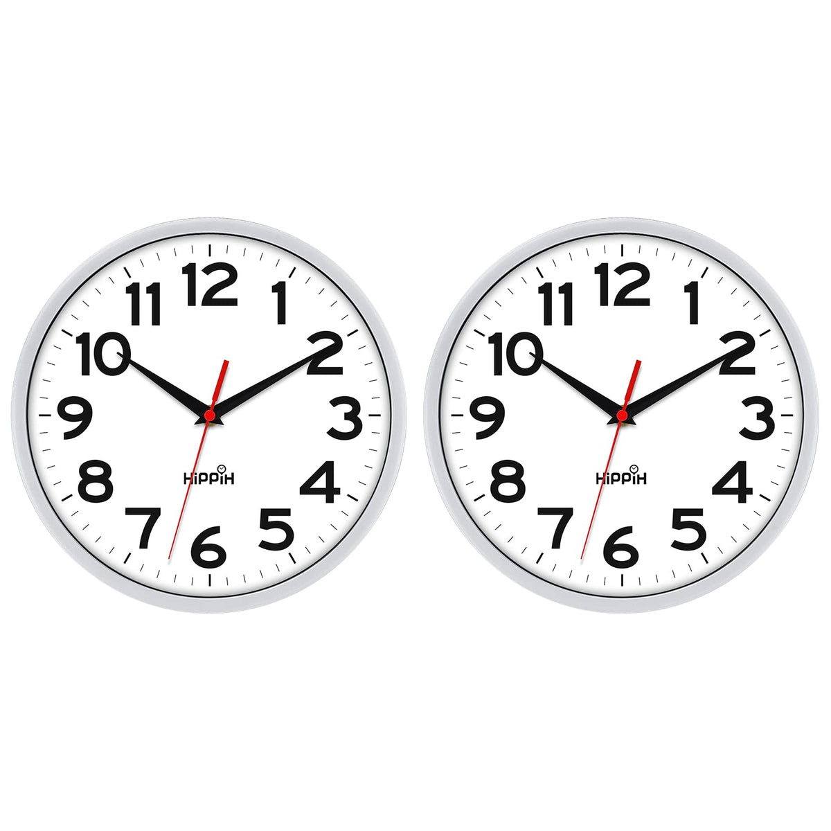 HIPPIH 10 Inch Wall Clock, 2Pack Silent Non Ticking Battery Operated Clocks