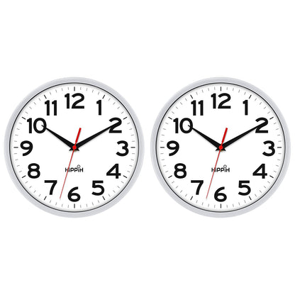 HIPPIH 10 Inch Wall Clock, 2Pack Silent Non Ticking Battery Operated Clocks