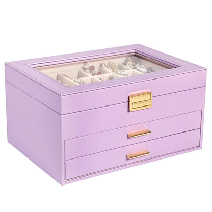 Voova 2 Layer Jewelry Box Organizer with Removable Tray, Vintage Gift, Apricot