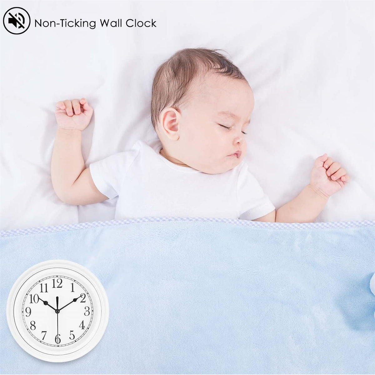Topkey Silent Wall Clock Kitchen 9 Inch Retro Non-Ticking Decorative Bedroom Office Wall Clock - White