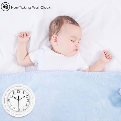 Topkey Silent Wall Clock Kitchen 9 Inch Retro Non-Ticking Decorative Bedroom Office Wall Clock - White