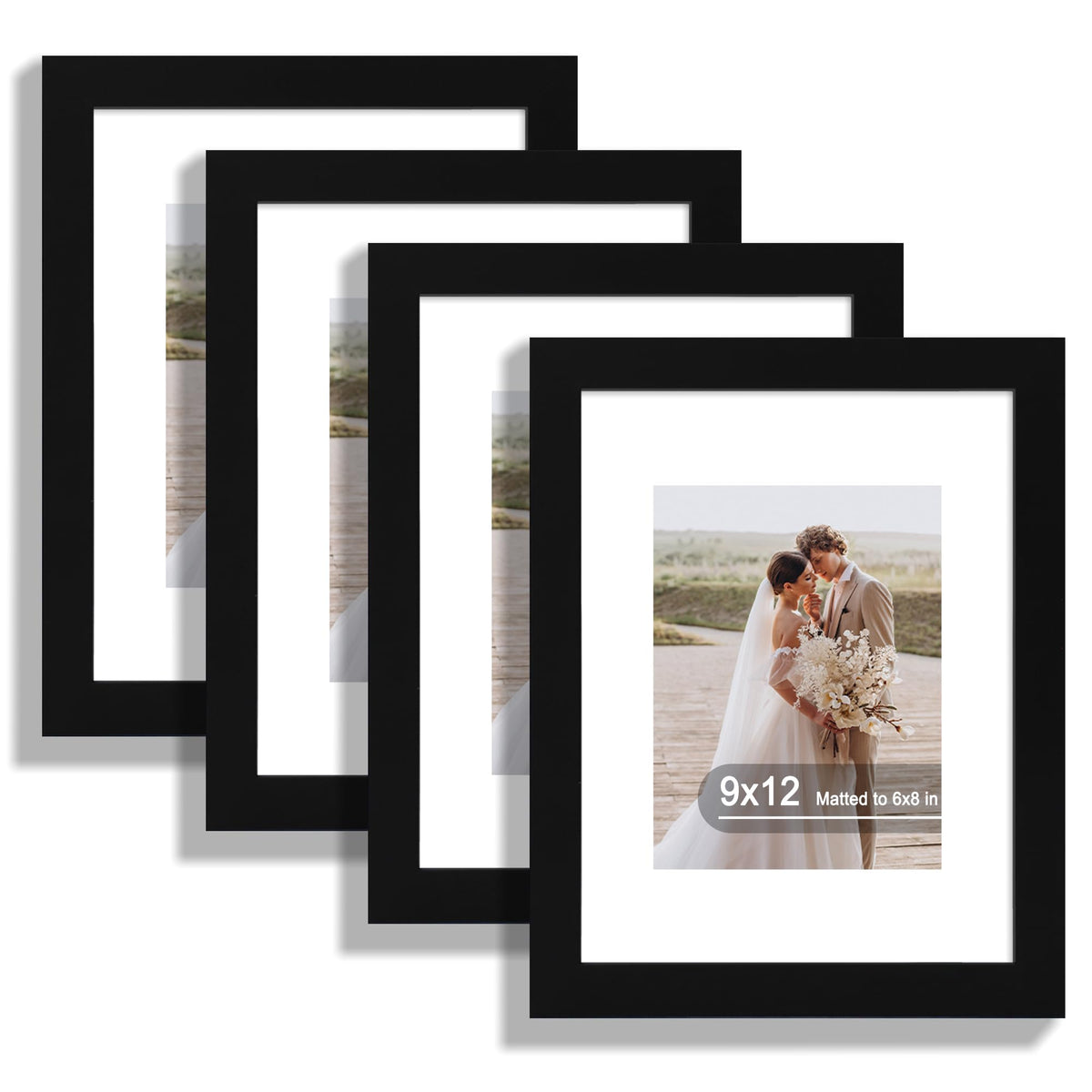 Hongkee 5x7 Picture Frame Set of 4, Real Glass and Wooden Frame, 4x6 Mat