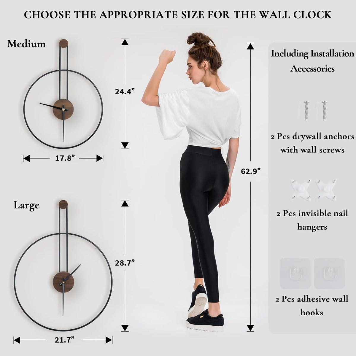DRELIFAM Modern Wall Clock Large Wall Clocks with Walnut Dial Silent Non-Ticking for Living Room Home Decor Bedroom Kitchen Office
