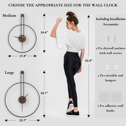 DRELIFAM Modern Wall Clock Large Wall Clocks with Walnut Dial Silent Non-Ticking for Living Room Home Decor Bedroom Kitchen Office