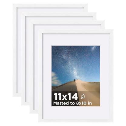 KINLINK 5x7 Picture Frame White Set of 4, Wooden Photo Frames Matted 4x6 with Plexiglass for 4x6 with Mat or 5x7 without Mat for Table and Wall Display