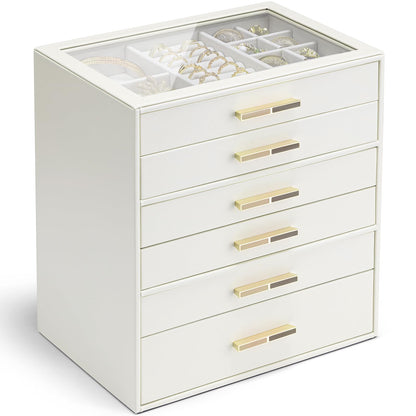 VLANDO Jewelry Box Organizer, 3-Layer Storage Drawers, Glass Window, Modern