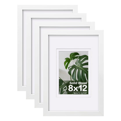 Egofine 8x10 Picture Frames Set of 4, Made of Solid Wood Covered by Plexiglass 4x6 and 5x7 with Mat or 8x10 without Mat, for Table Top Display and Wall Mounting Photo Frame White