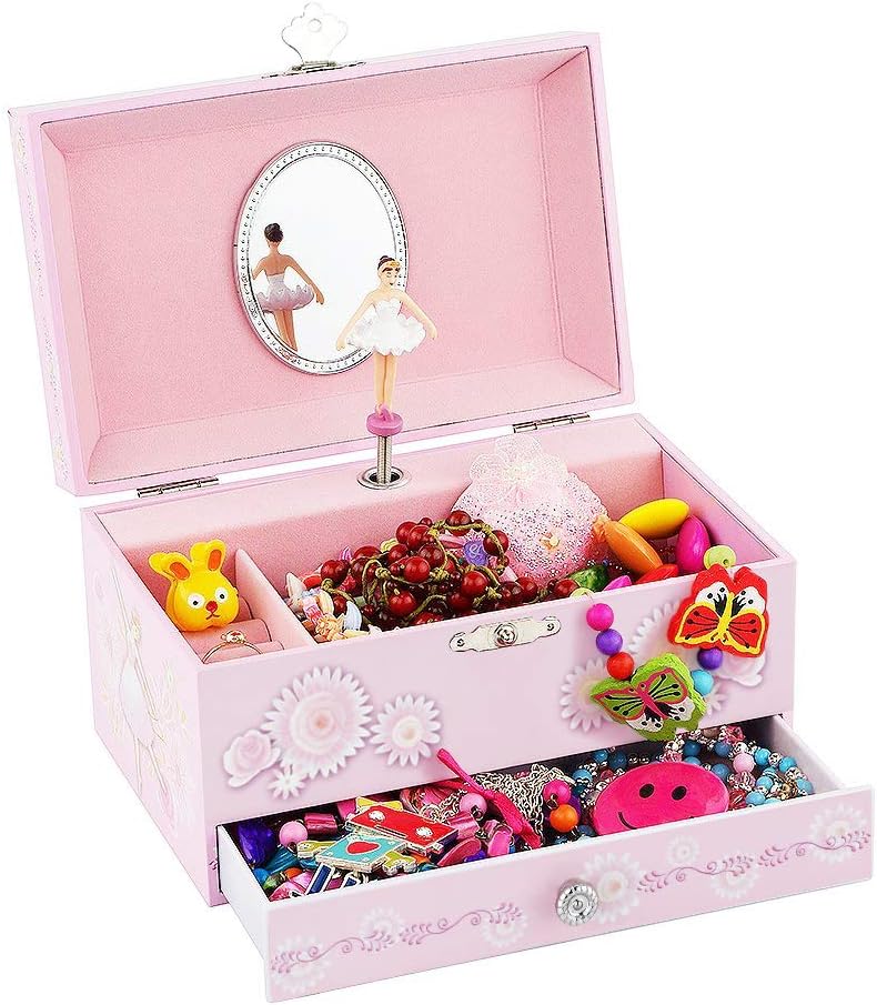 RR ROUND RICH DESIGN Kids Musical Jewelry Box for Girls Pink