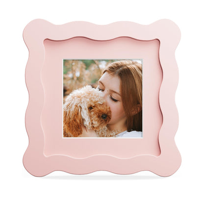 4x6 Picture Frame with Mat for 3.5x5, Wavy Edge Wooden Real Glass Photo Frame for Tabletop and Wall Hanging, Green, 1 Pack
