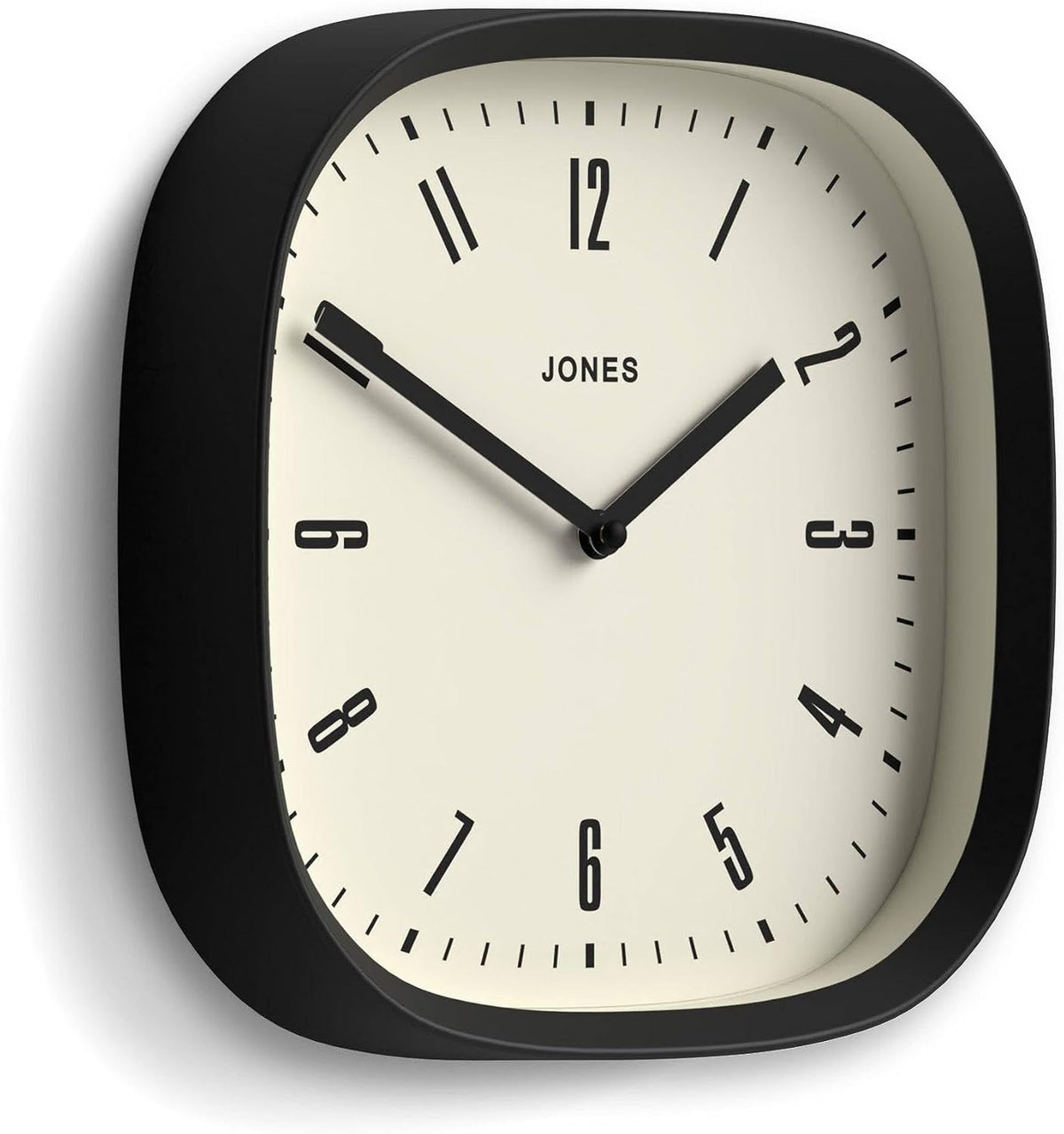 JONES CLOCKS® Marvel wall Clock | Retro Rounded Square Clock | 10" | Black