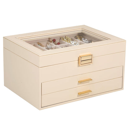 Voova 2 Layer Jewelry Box Organizer with Removable Tray, Vintage Gift, Apricot