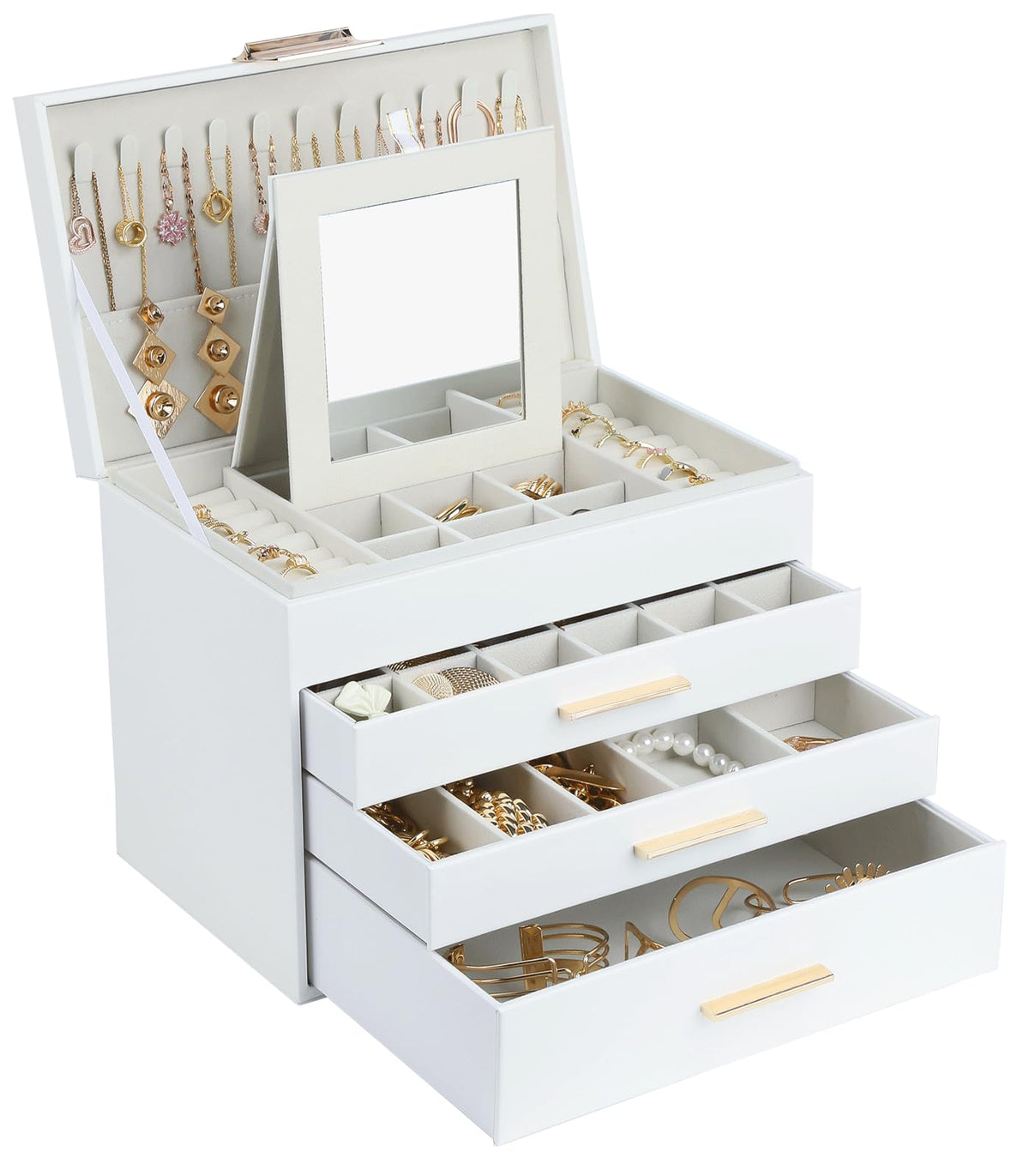 BOOVO Jewelry Boxes for Women, White and Black 6 Layer Large Jewelry Box for Necklace, Bracelet, Earrings, Rings Storage, Jewelry holder Organizer for Girls Gift (Champagne, 6 layer)