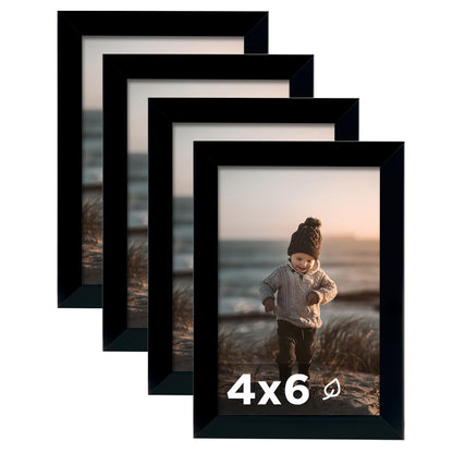 KINLINK 5x7 Picture Frame White Set of 4, Wooden Photo Frames Matted 4x6 with Plexiglass for 4x6 with Mat or 5x7 without Mat for Table and Wall Display