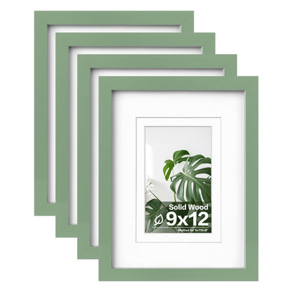 Egofine 11x14 Picture Frames 4 Pack Display Pictures 5x7/8x10 with Mat or 11x14 Without Mat Made of Solid Wood Covered by Plexiglass for Table Top Display and Wall Mounting Photo Frame, Light Brown