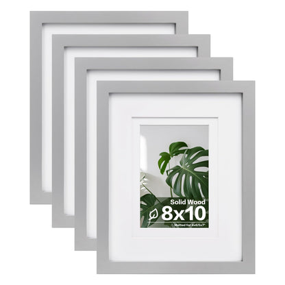 Egofine 11x14 Picture Frames 4 Pack Display Pictures 5x7/8x10 with Mat or 11x14 Without Mat Made of Solid Wood Covered by Plexiglass for Table Top Display and Wall Mounting Photo Frame, Light Brown