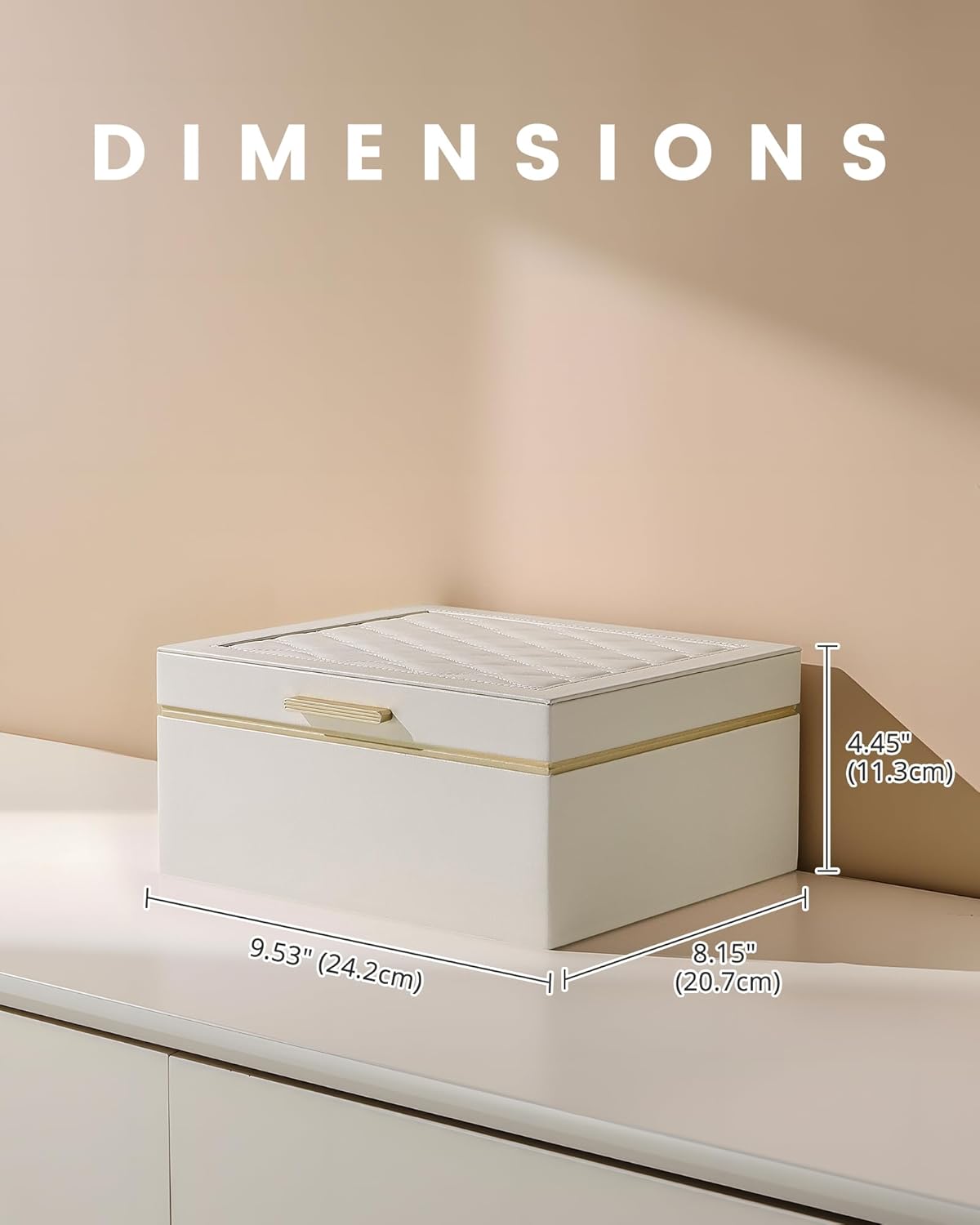 Lolalet Jewelry Box for Women Girls, 2 Layer Jewelry Organizer -Cream