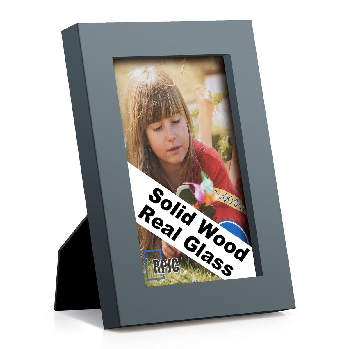 RPJC 5x7 Solid Wood Picture Frame with Real Glass Cover Black