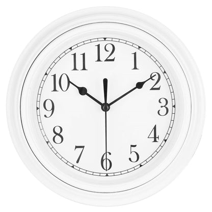 Topkey Silent Wall Clock Kitchen 9 Inch Retro Non-Ticking Decorative Bedroom Office Wall Clock - White