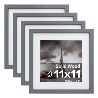 Egofine 11x14 Picture Frames 4 Pack Display Pictures 5x7/8x10 with Mat or 11x14 Without Mat Made of Solid Wood Covered by Plexiglass for Table Top Display and Wall Mounting Photo Frame, Light Brown