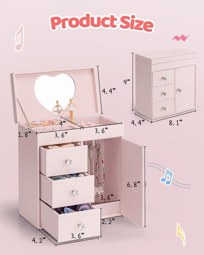 VLANDO 4 Layer Musical Jewelry Box, 3 Drawers Storage and Necklace Hook