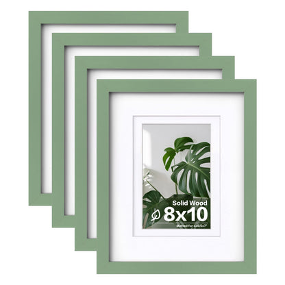 Egofine 11x14 Picture Frames 4 Pack Display Pictures 5x7/8x10 with Mat or 11x14 Without Mat Made of Solid Wood Covered by Plexiglass for Table Top Display and Wall Mounting Photo Frame, Light Brown