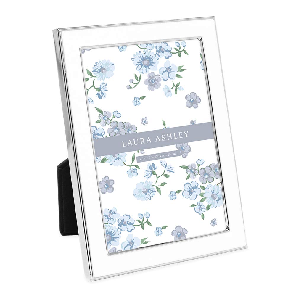 Laura Ashley 4x6 White Enamel Picture Frame, Gold Metal Edge w/Easel