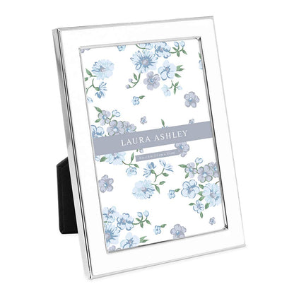 Laura Ashley 4x6 White Enamel Picture Frame, Gold Metal Edge w/Easel
