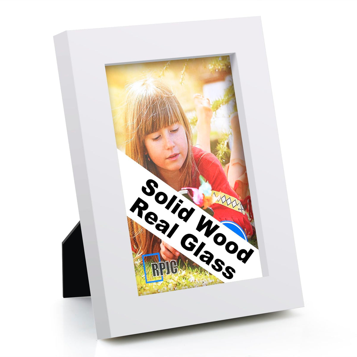 RPJC 5x7 Solid Wood Picture Frame with Real Glass Cover Black