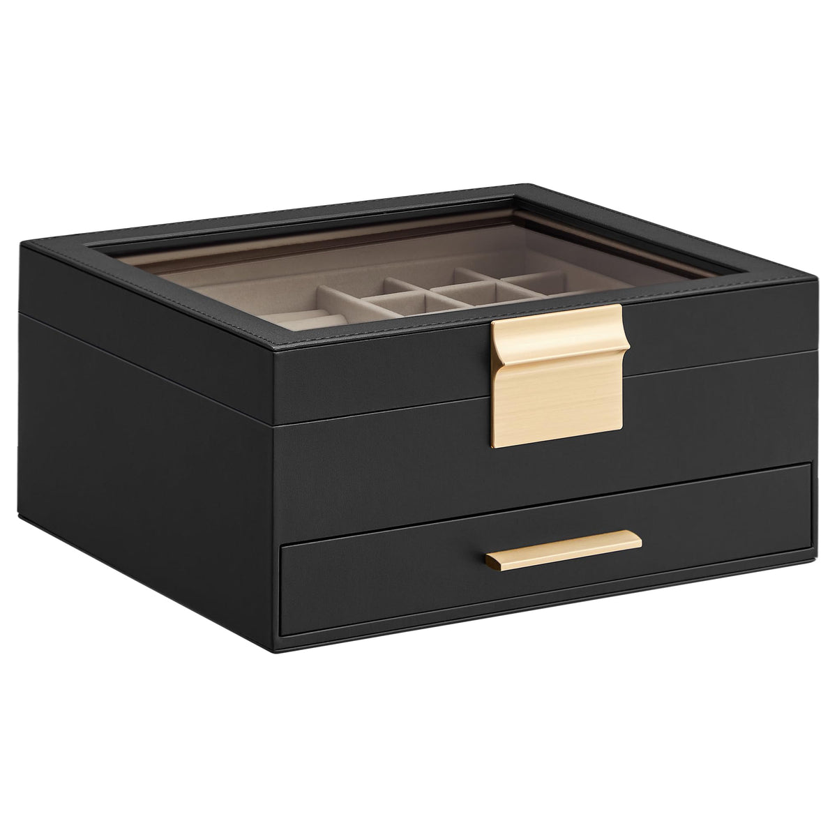 SONGMICS Jewelry Box Organizer, 3-Layer Storage with 2 Drawers, Glass Lid