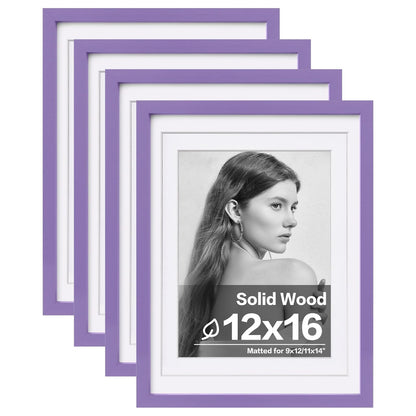 Egofine 11x14 Picture Frames 4 Pack Display Pictures 5x7/8x10 with Mat or 11x14 Without Mat Made of Solid Wood Covered by Plexiglass for Table Top Display and Wall Mounting Photo Frame, Light Brown
