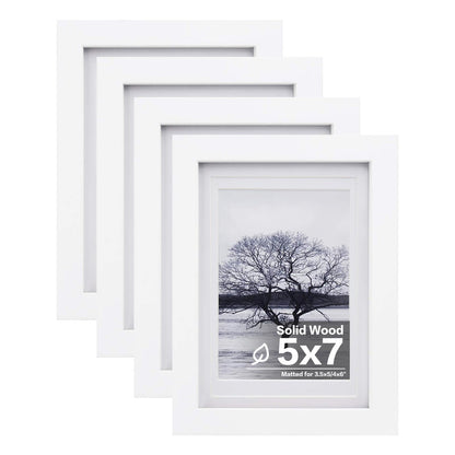 Egofine 8x10 Picture Frames Set of 4, Made of Solid Wood Covered by Plexiglass 4x6 and 5x7 with Mat or 8x10 without Mat, for Table Top Display and Wall Mounting Photo Frame White