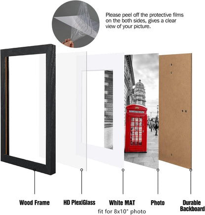 BAIJIALI 5x7 Picture Frame Distressed Farmhouse Wood Pattern Set of 4,Display 4x6 with Mat or 5x7 Without Mat,Multicolour