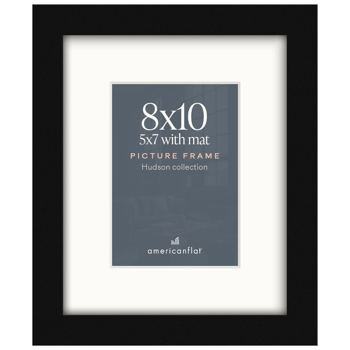 Americanflat 22x28 Poster Frame - Matted to 18x24 - Engineered Wood - Black