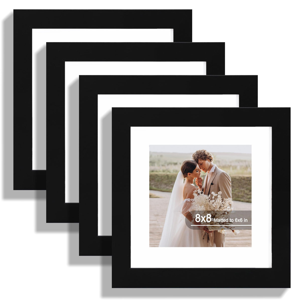 Hongkee 5x7 Picture Frame Set of 4, Real Glass and Wooden Frame, 4x6 Mat